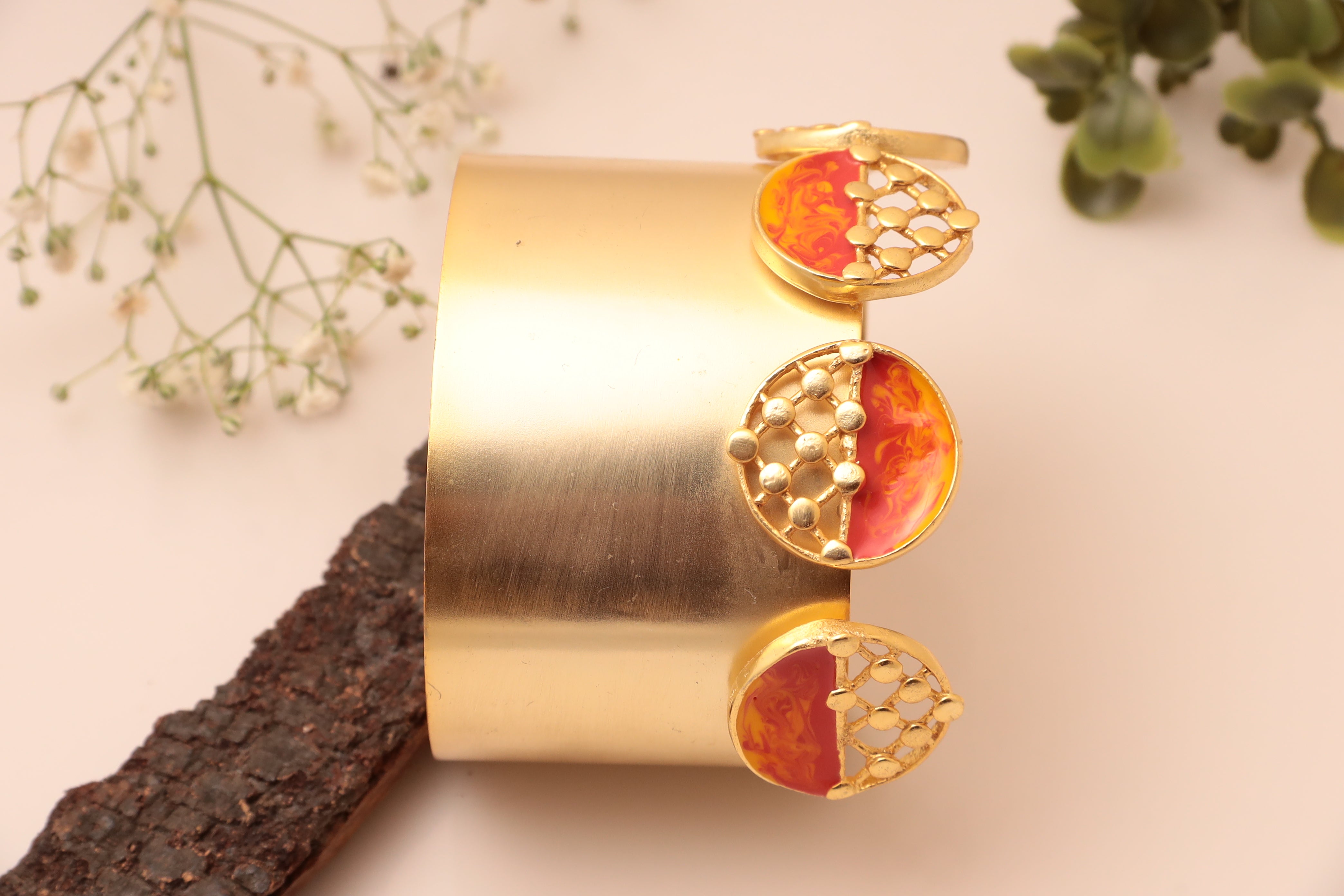 Wonderous Wristlets -- 'Flame And Elegance' Orange-Red-Yellow Cuffs