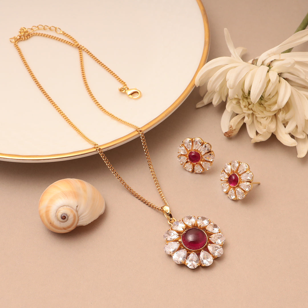 Ruby pendant deals and earrings set