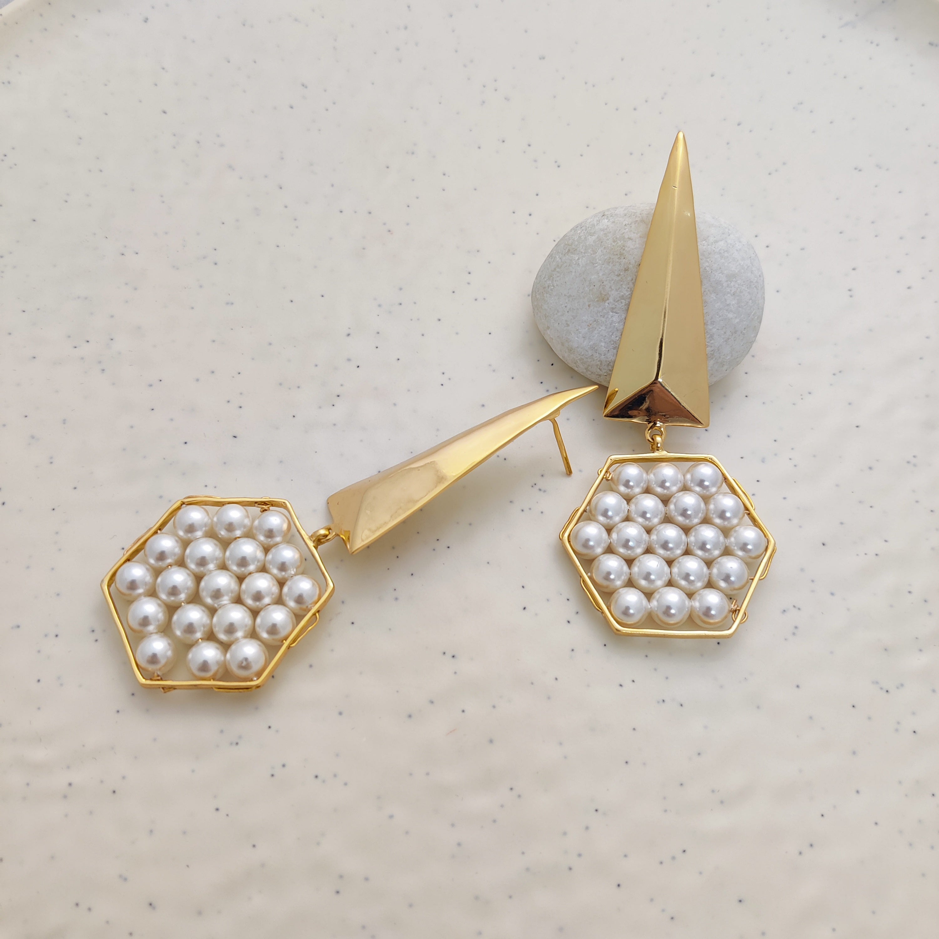 Hexagon Harmony Pearl Earrings