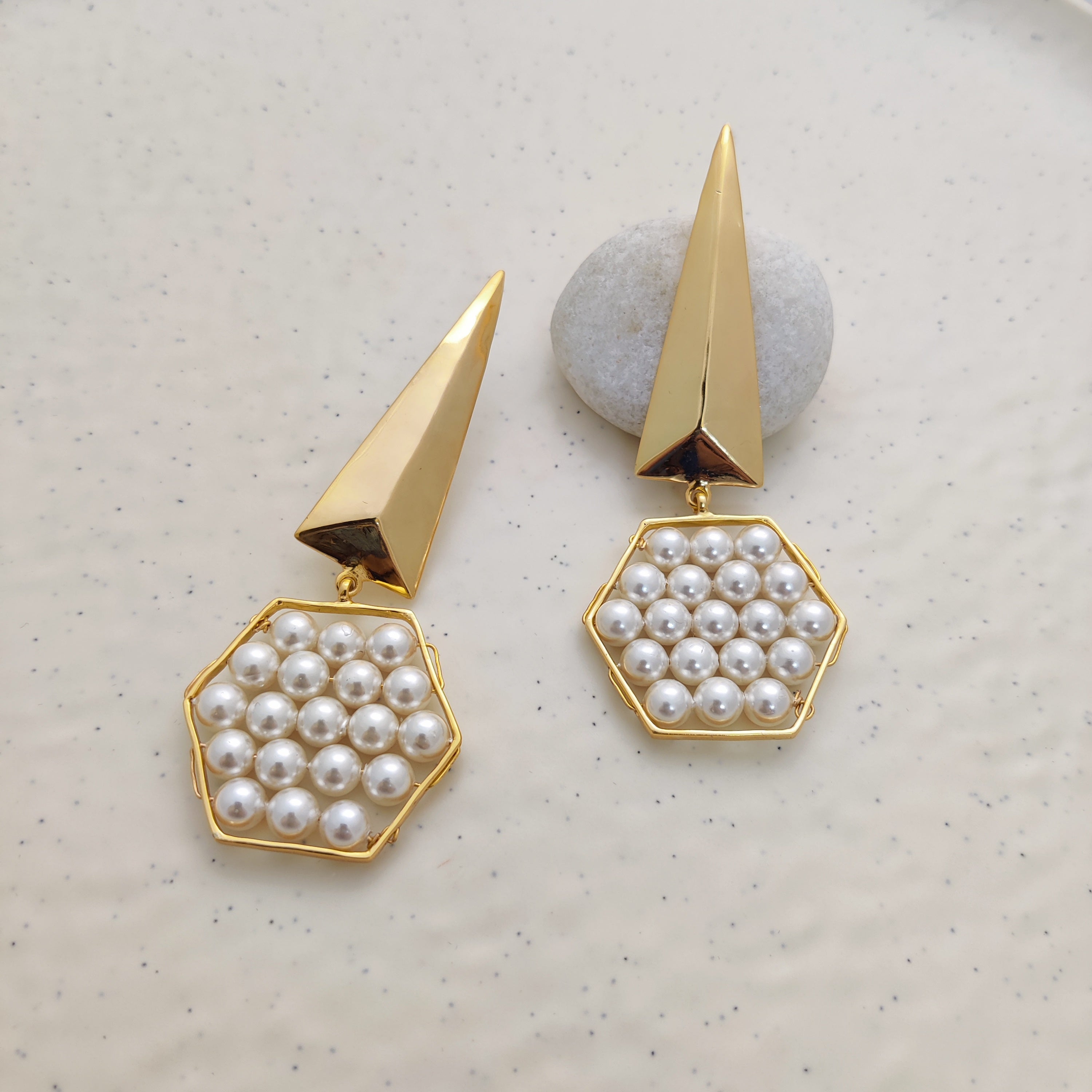 Hexagon Harmony Pearl Earrings