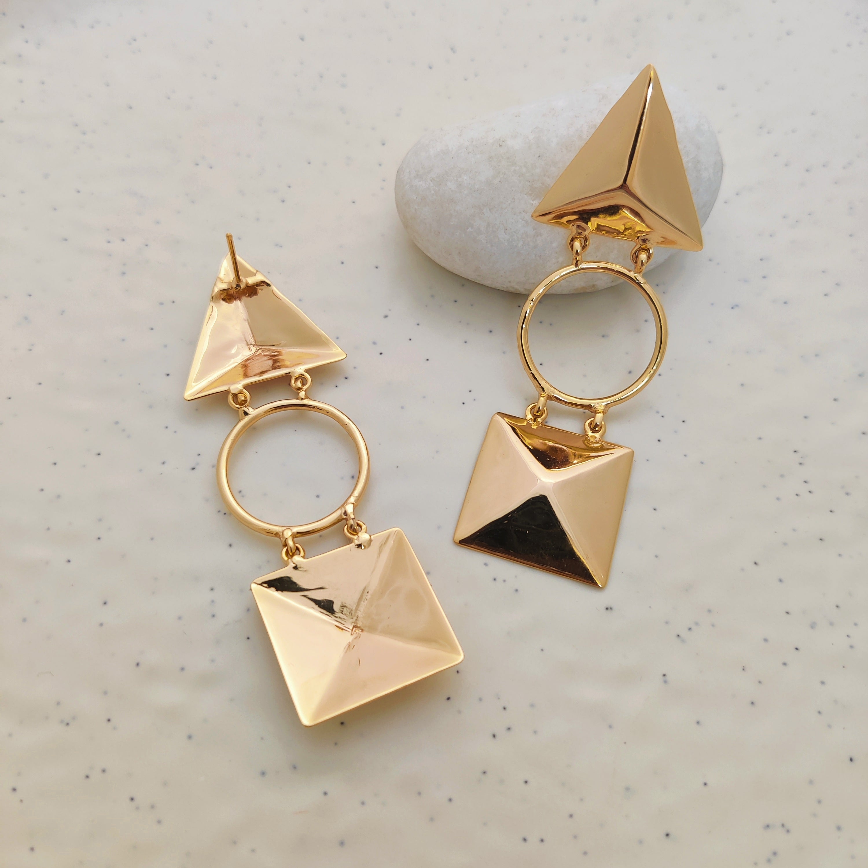 "Trisquare Circle" Earrings