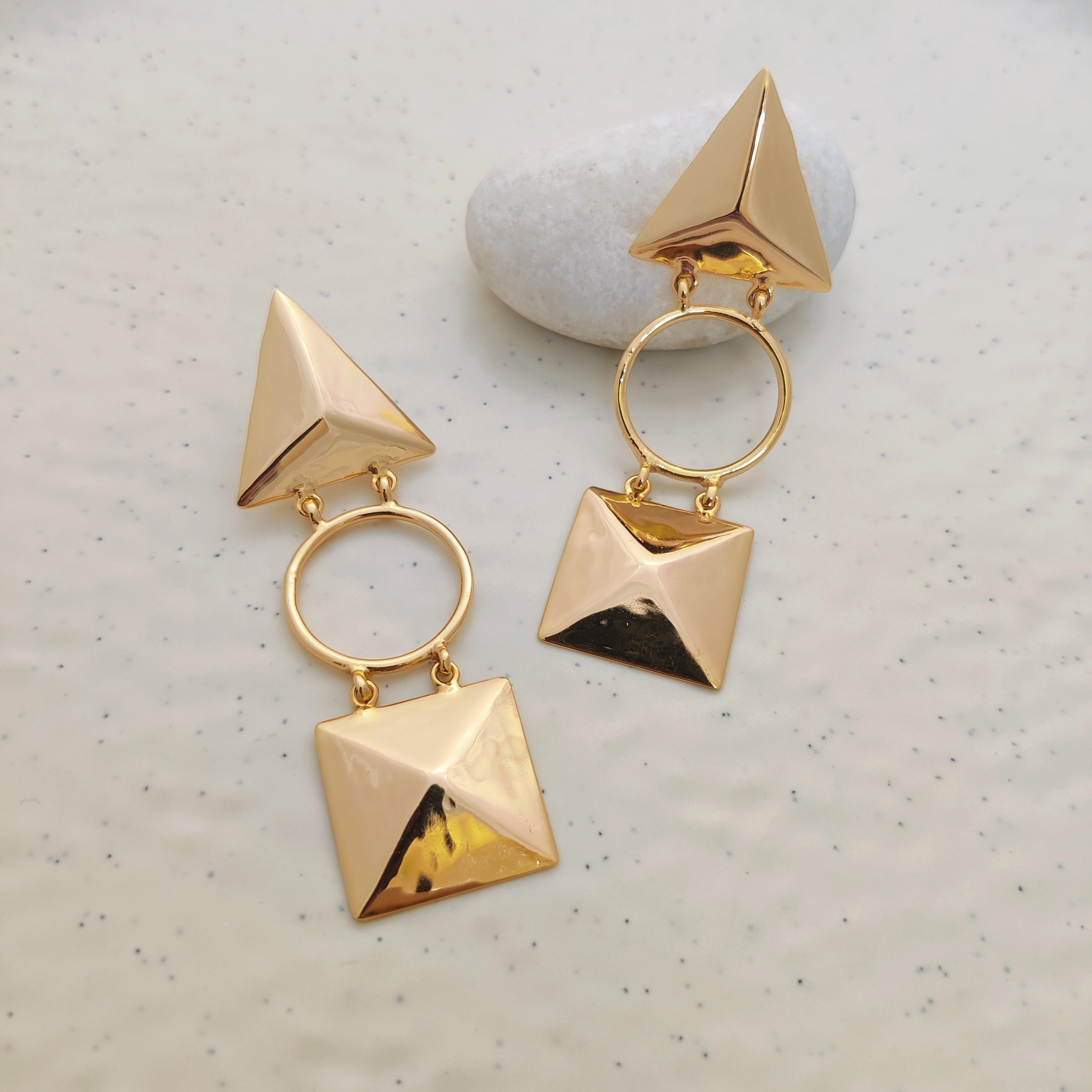 "Trisquare Circle" Earrings