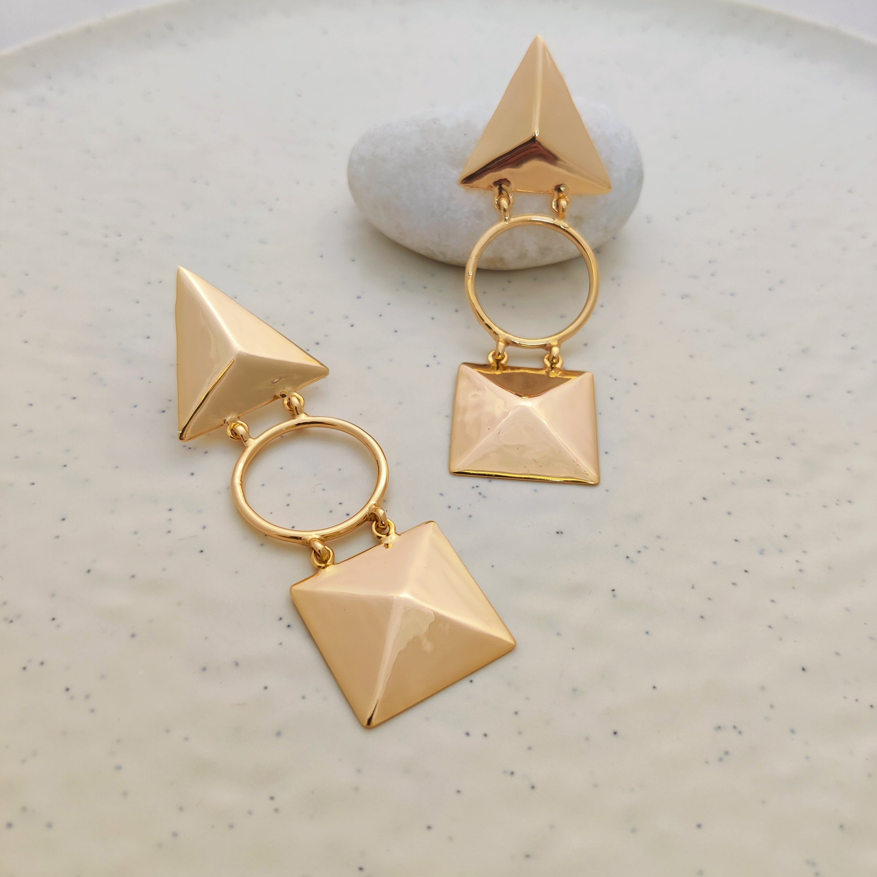 "Trisquare Circle" Earrings