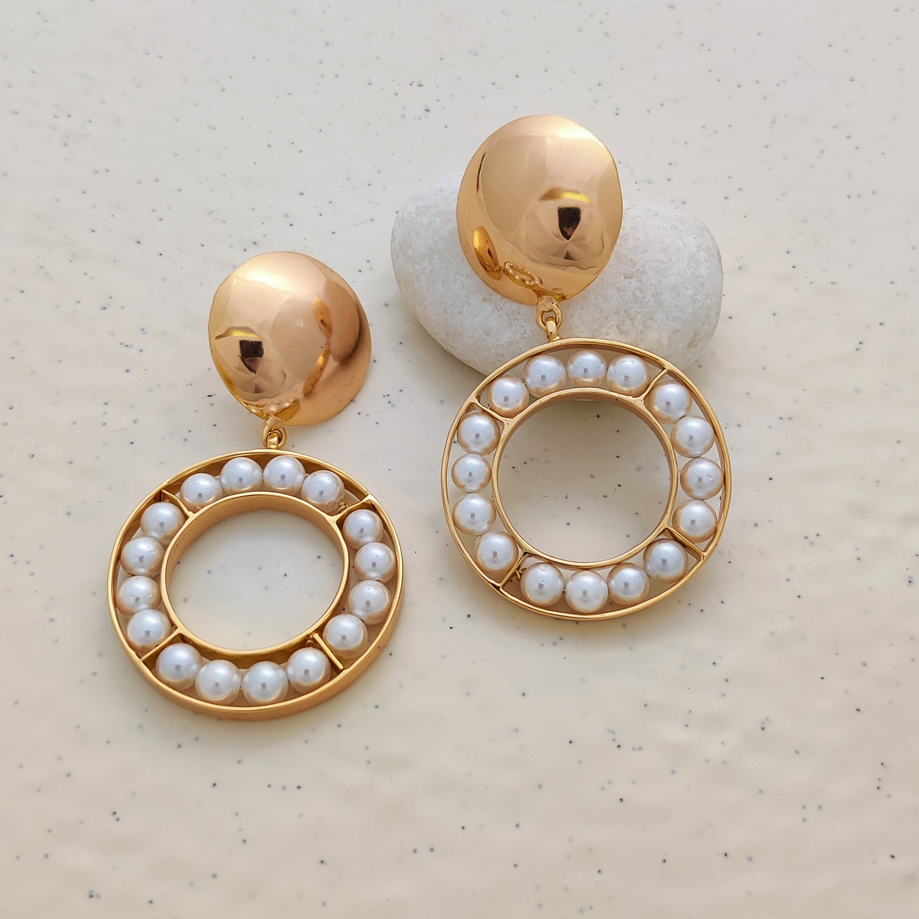 Circular Serenity Shell Pearl Earrings