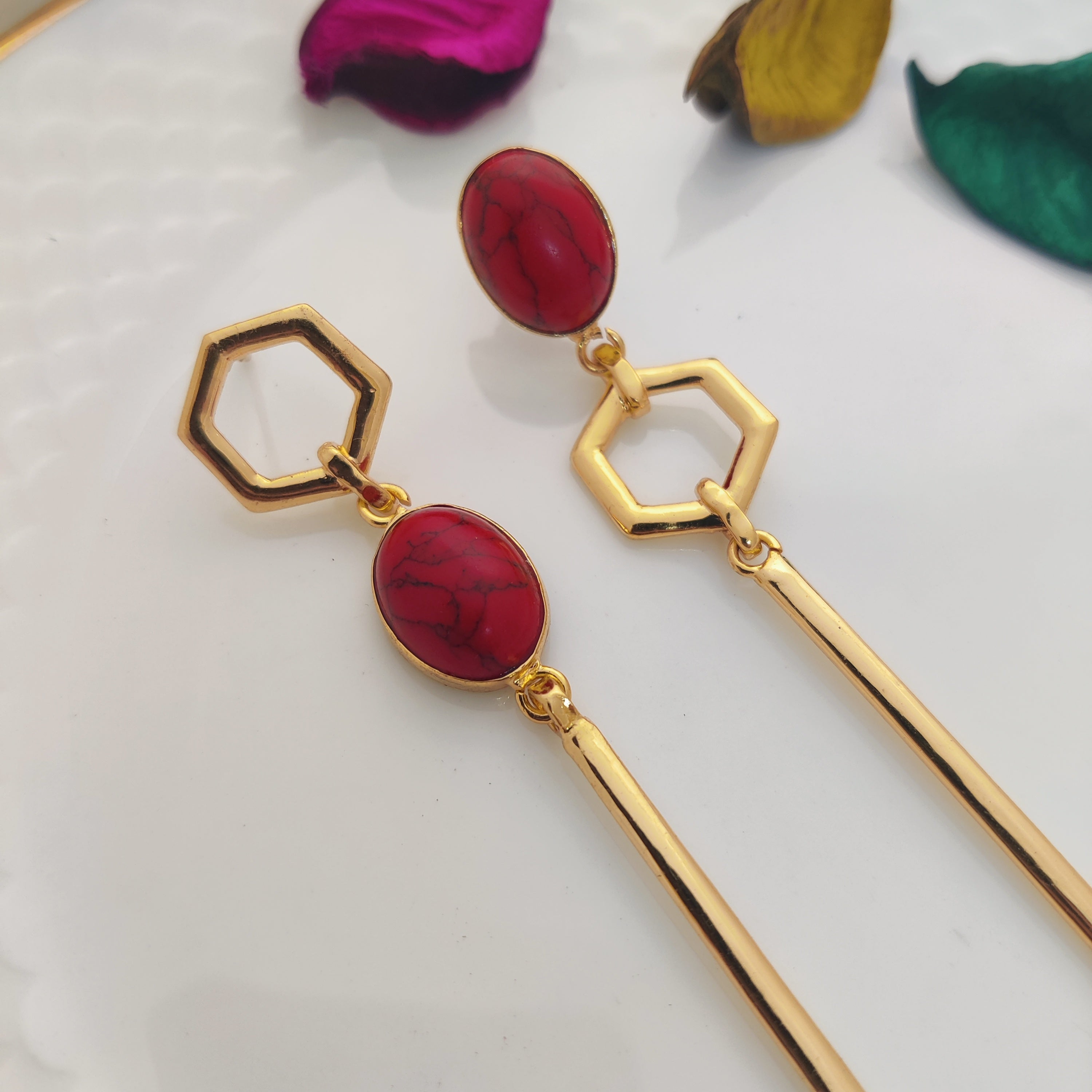 Red-Howlite Reversible Earrings