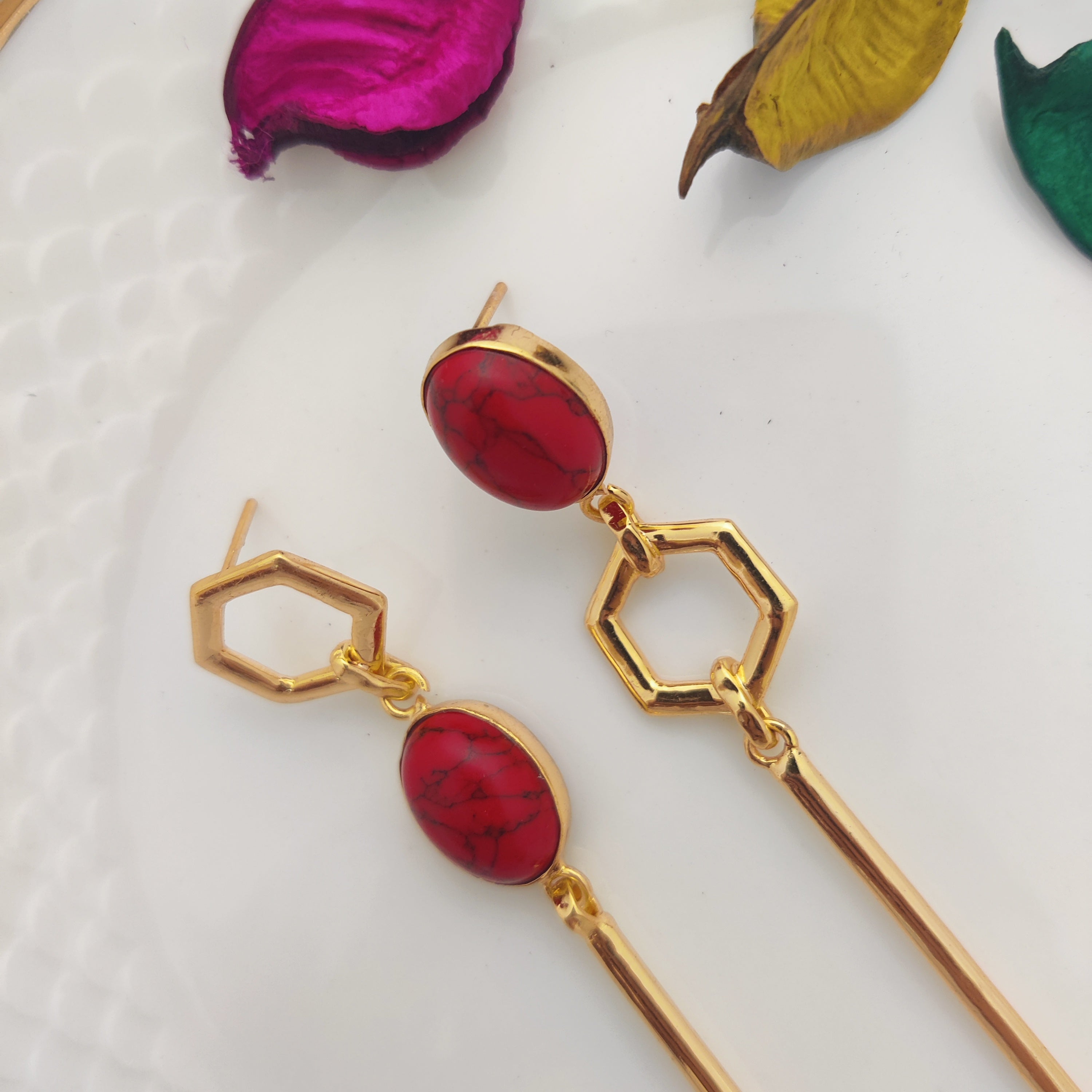 Red-Howlite Reversible Earrings