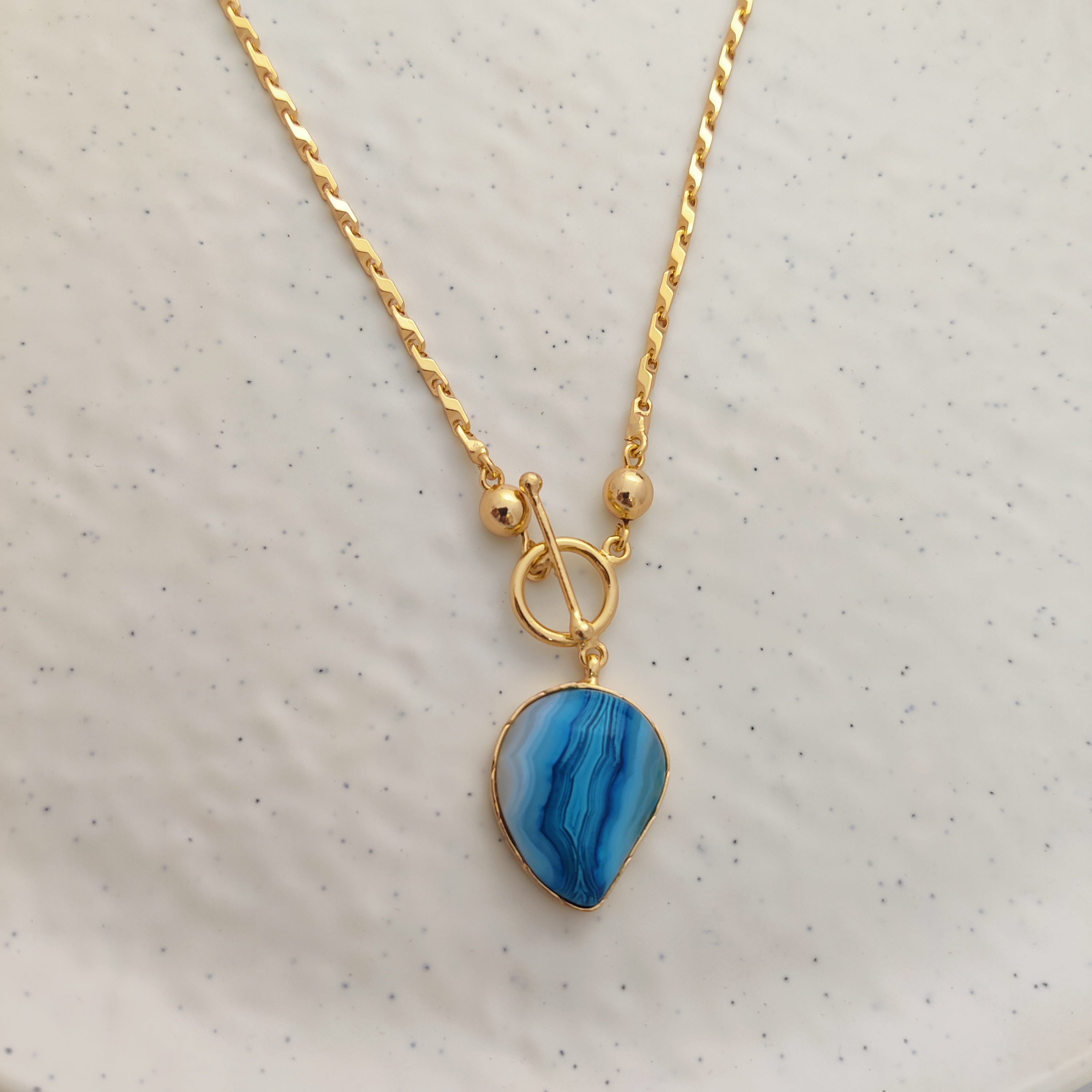 Blue Chalcedony Cross-over Pendant (C)