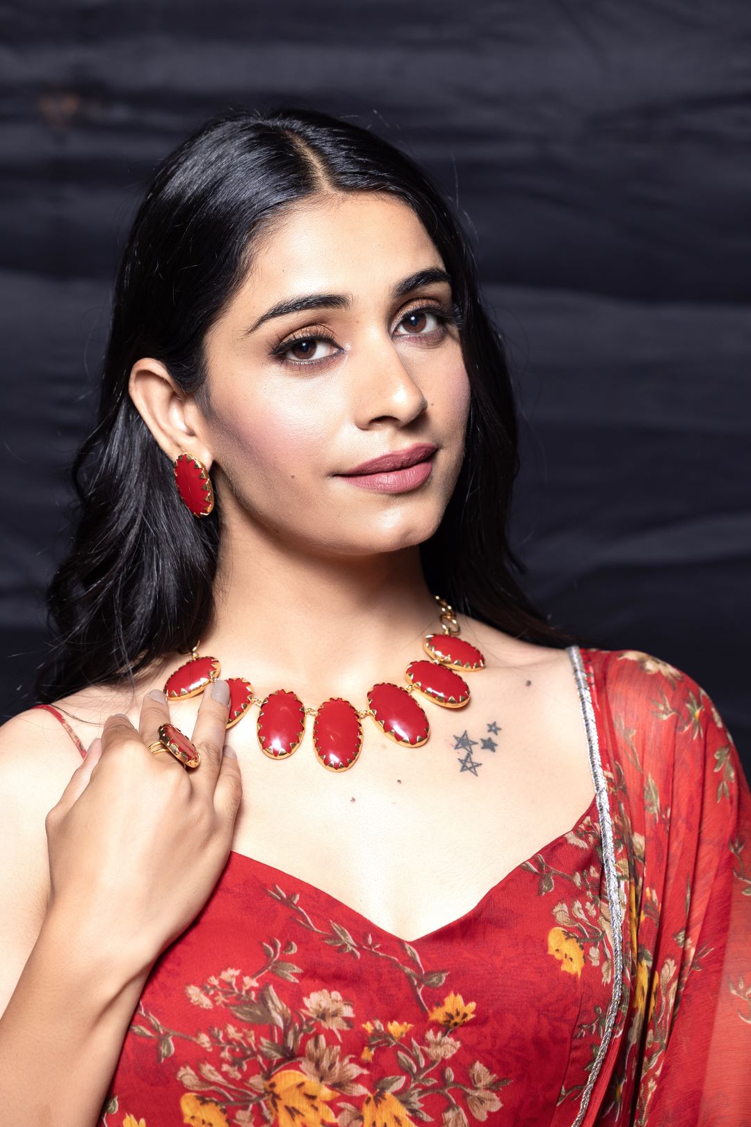 "Crimson Elegance" Coral Necklace & Earrings