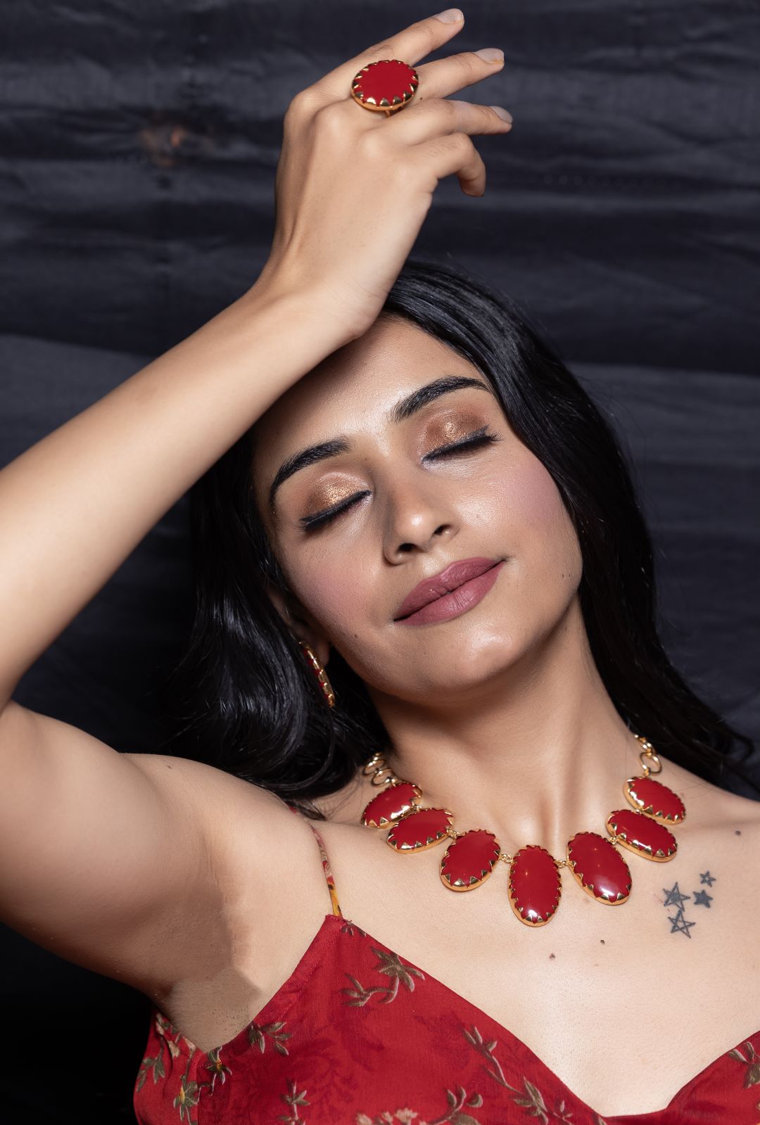 "Crimson Elegance" Coral Necklace & Earrings