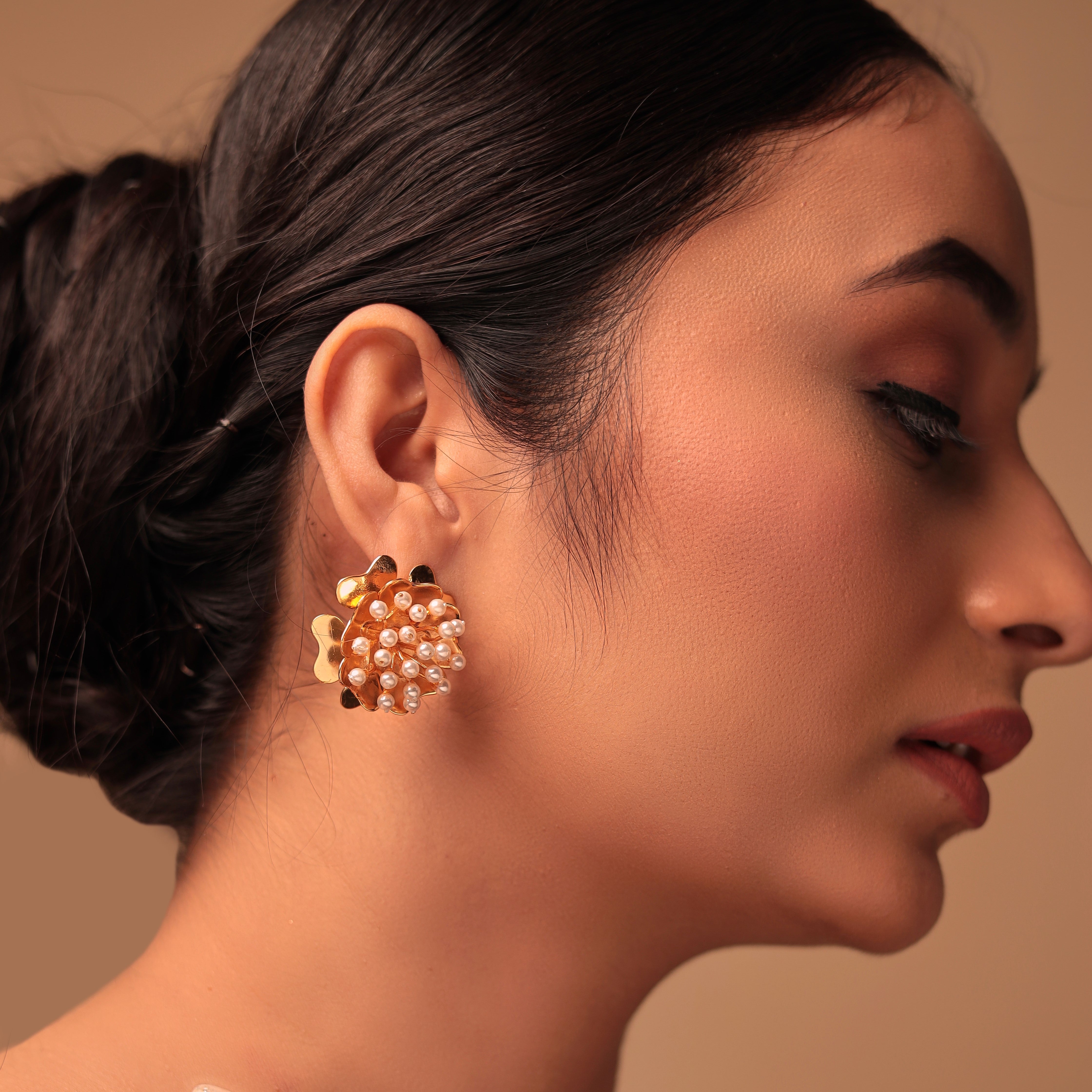 Floral Pearl Cluster Earrings