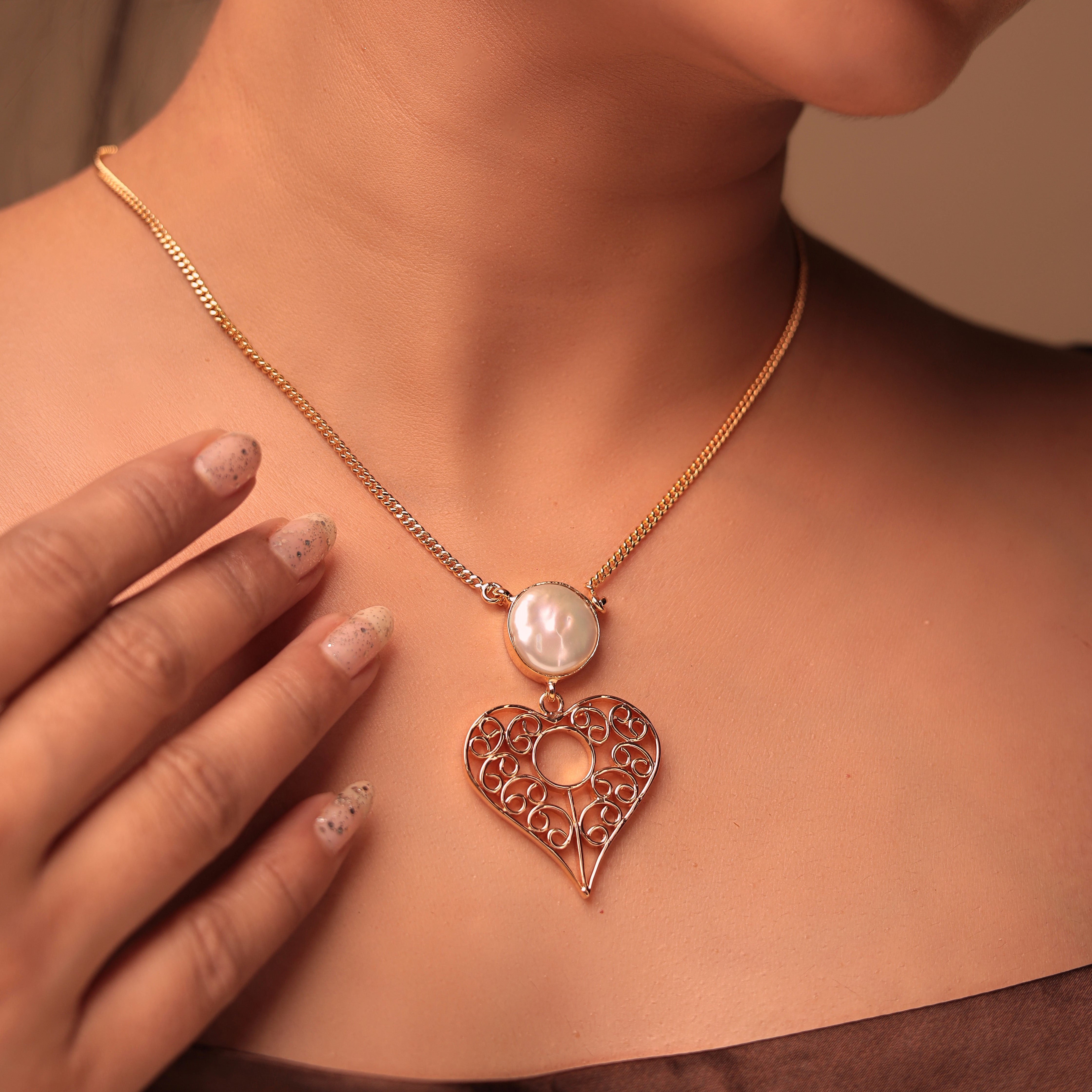 "Pearlescent Filigree Delight" Pendant & Earrings Set