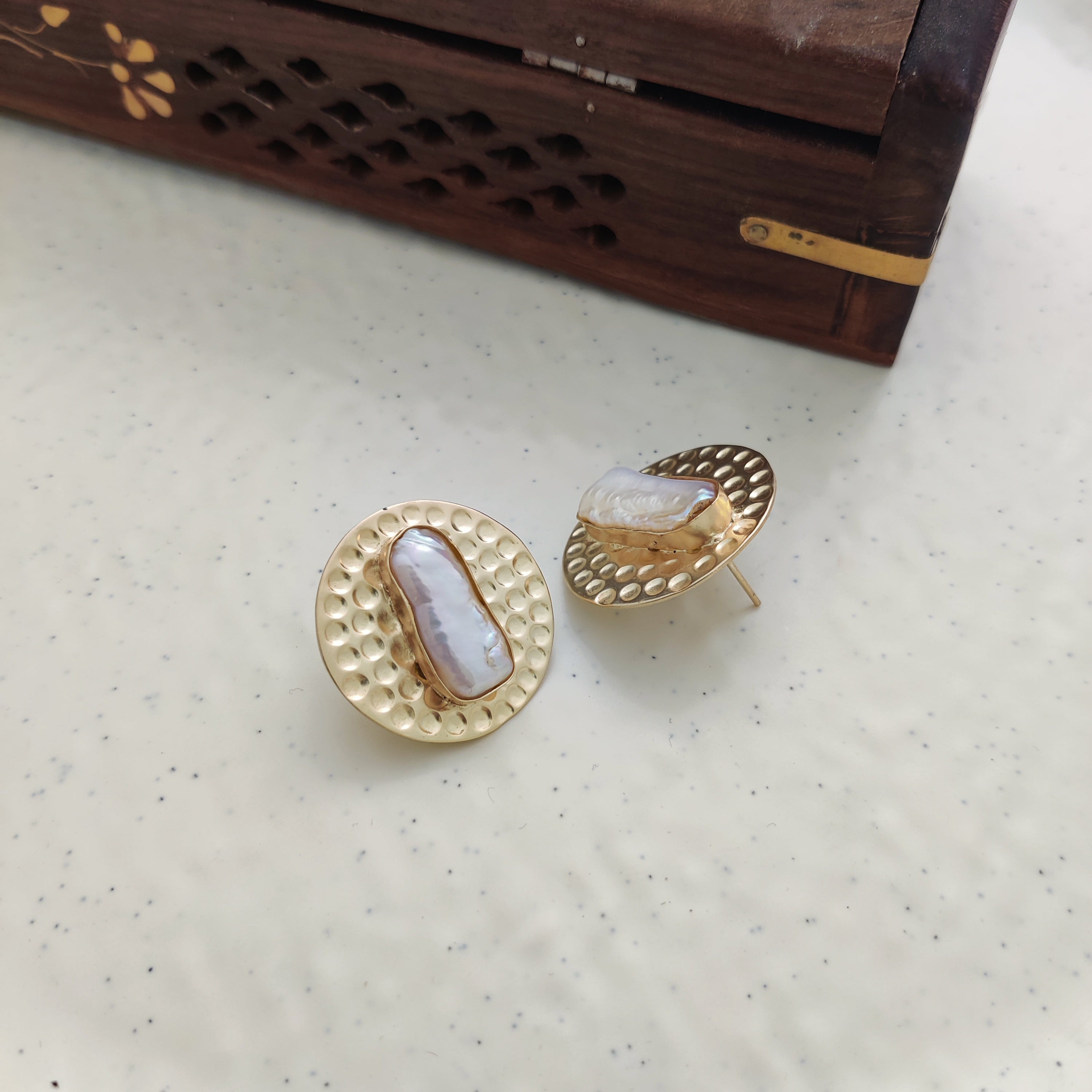 Pearlescent Hammered Stud Earrings (Matte)