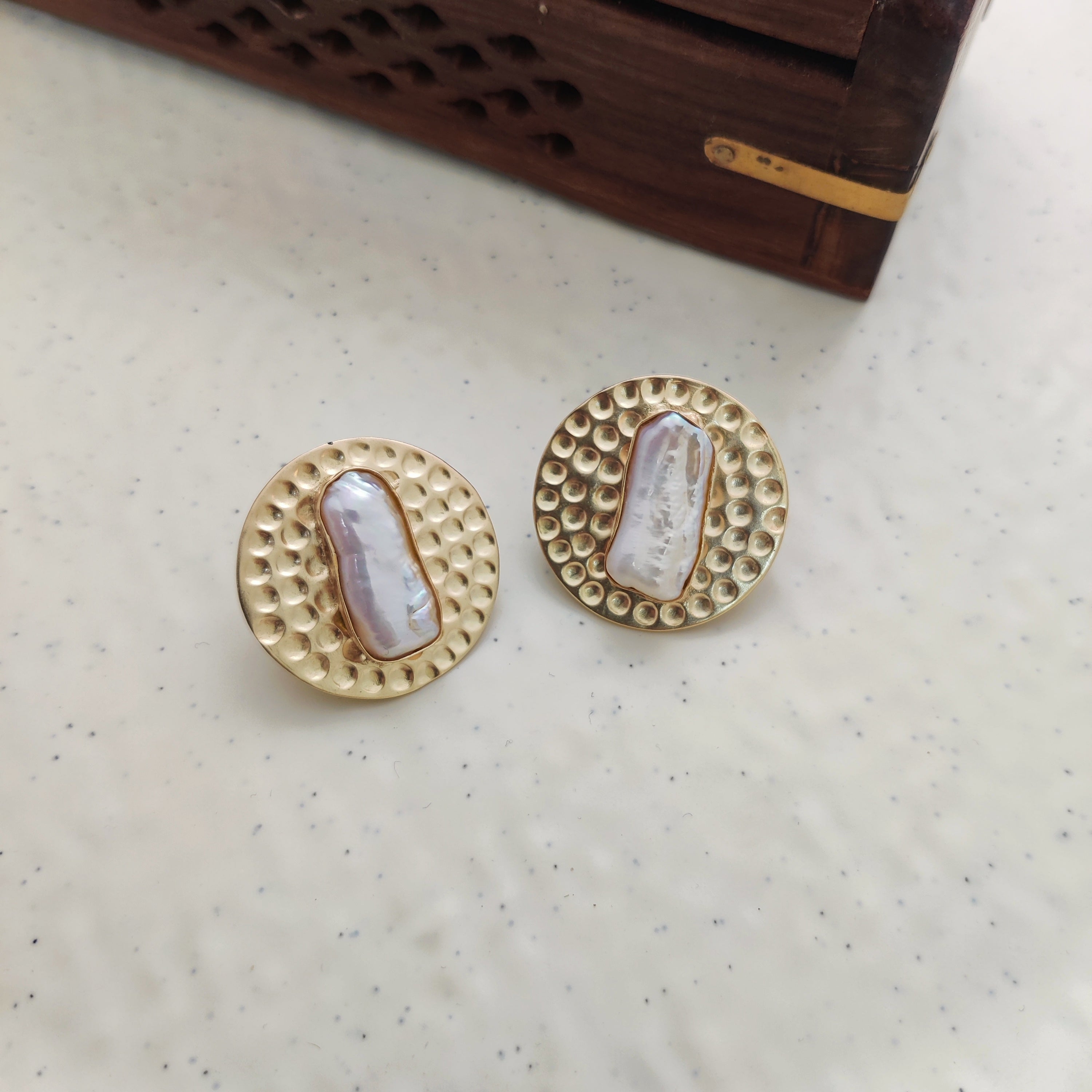 Pearlescent Hammered Stud Earrings (Matte)