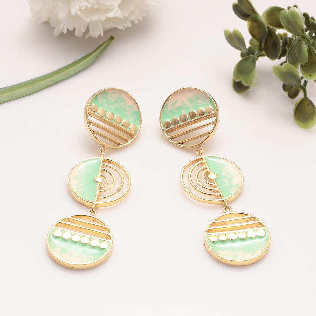 The Three Moons -- Mint Green & Peach Long Earrings