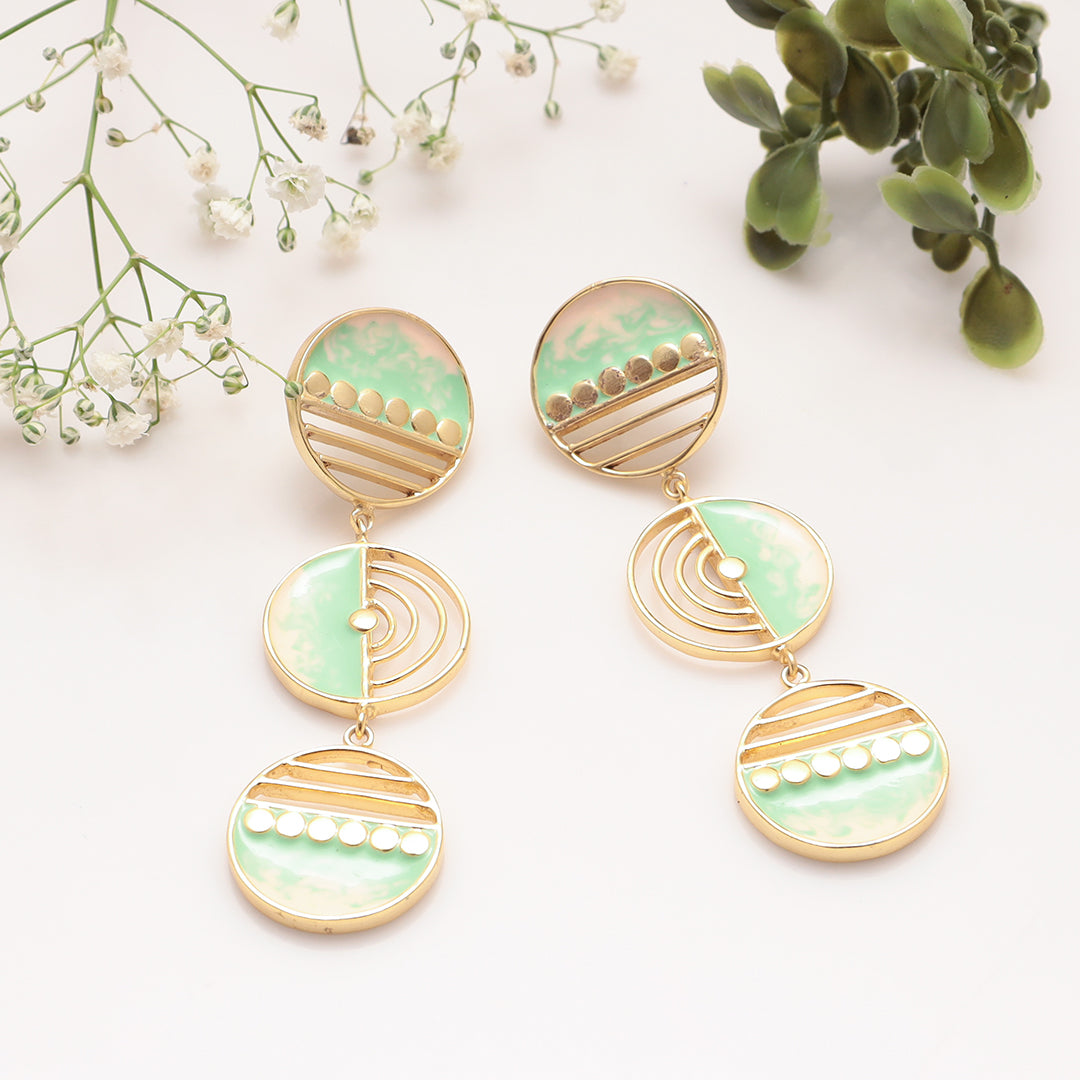 The Three Moons -- Mint Green & Peach Long Earrings