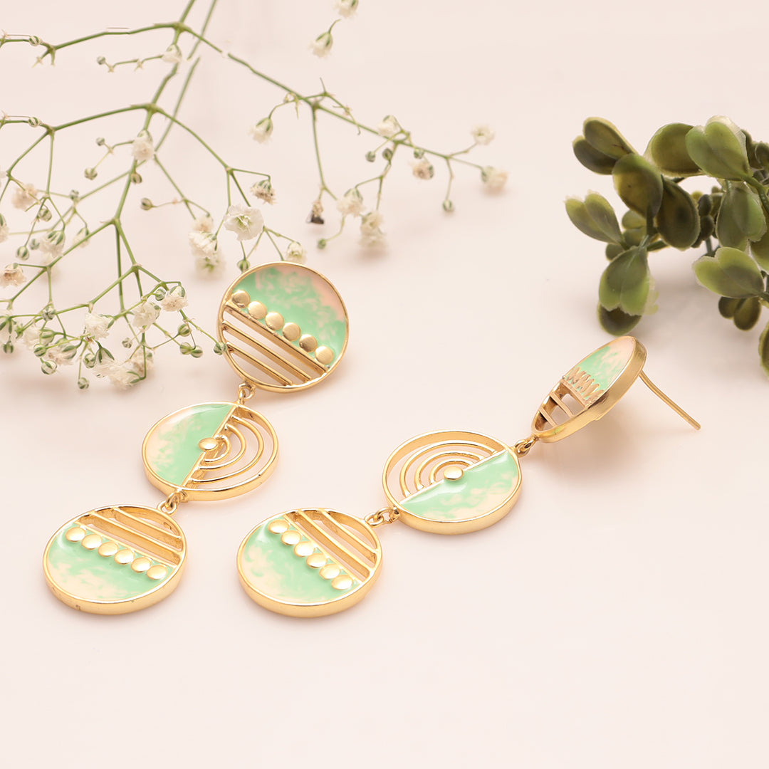 The Three Moons -- Mint Green & Peach Long Earrings