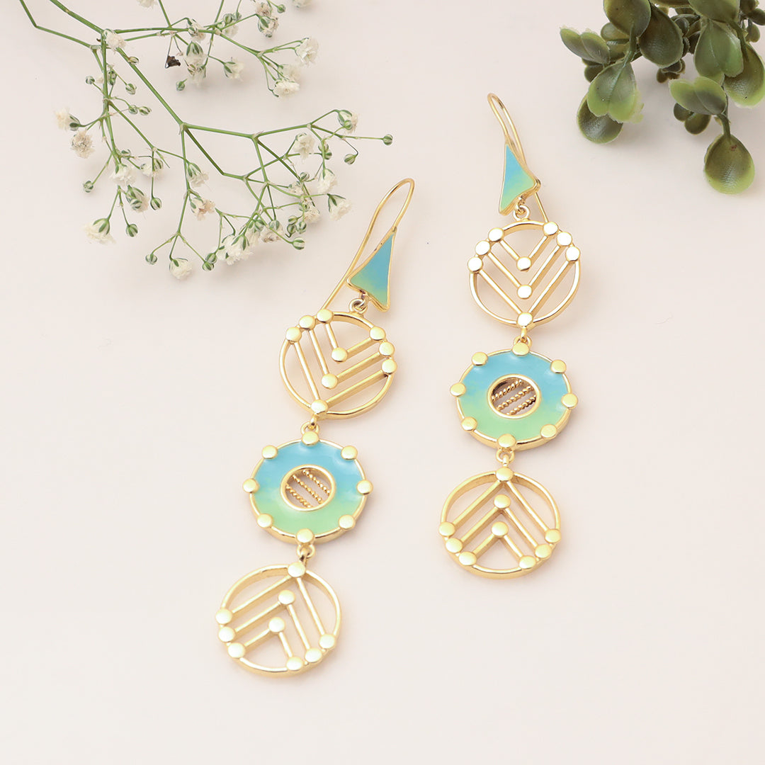 Hypnotic Trinity --Turquoise and Pista Green Long Earrings