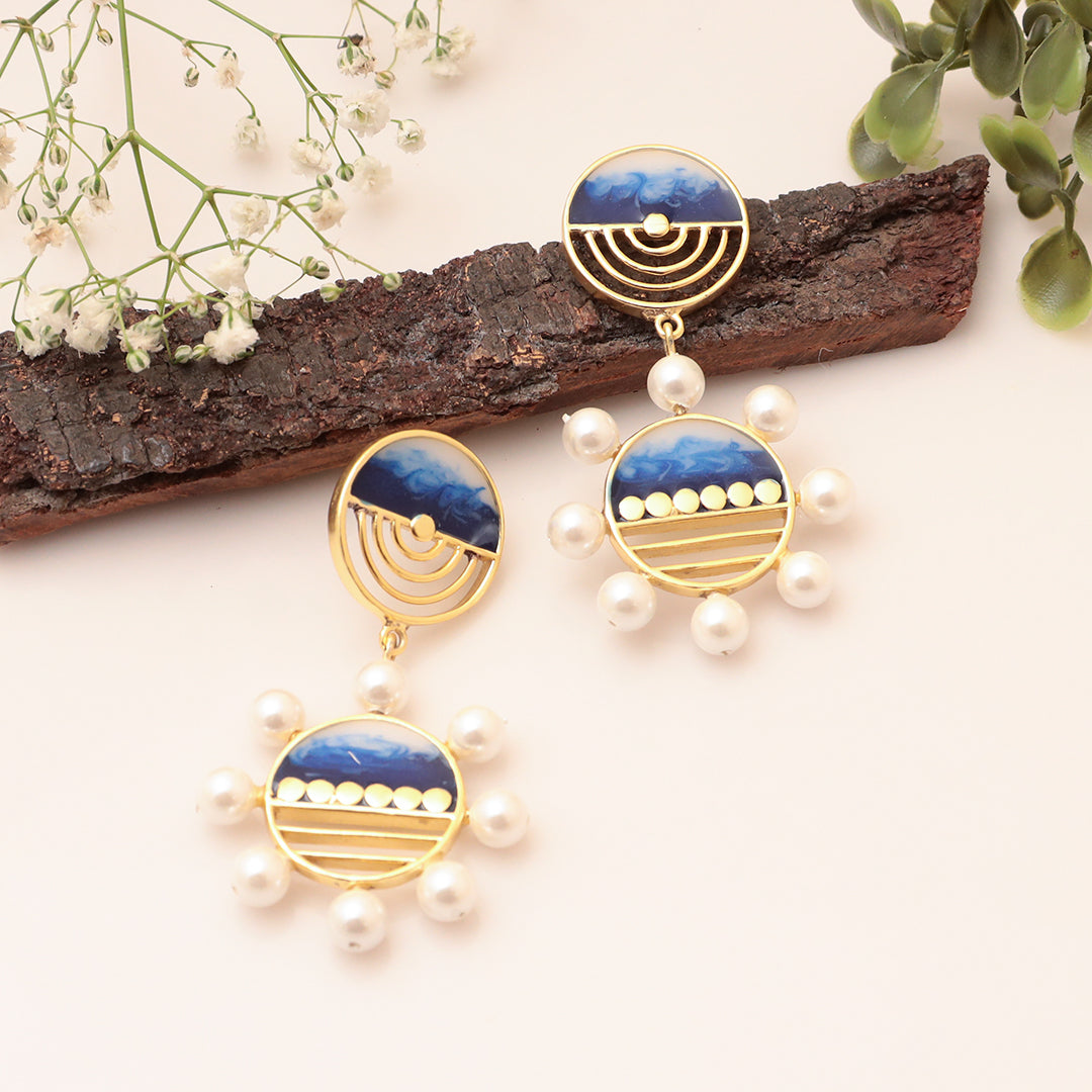 Yang And Yin -- Indigo Splash Earrings