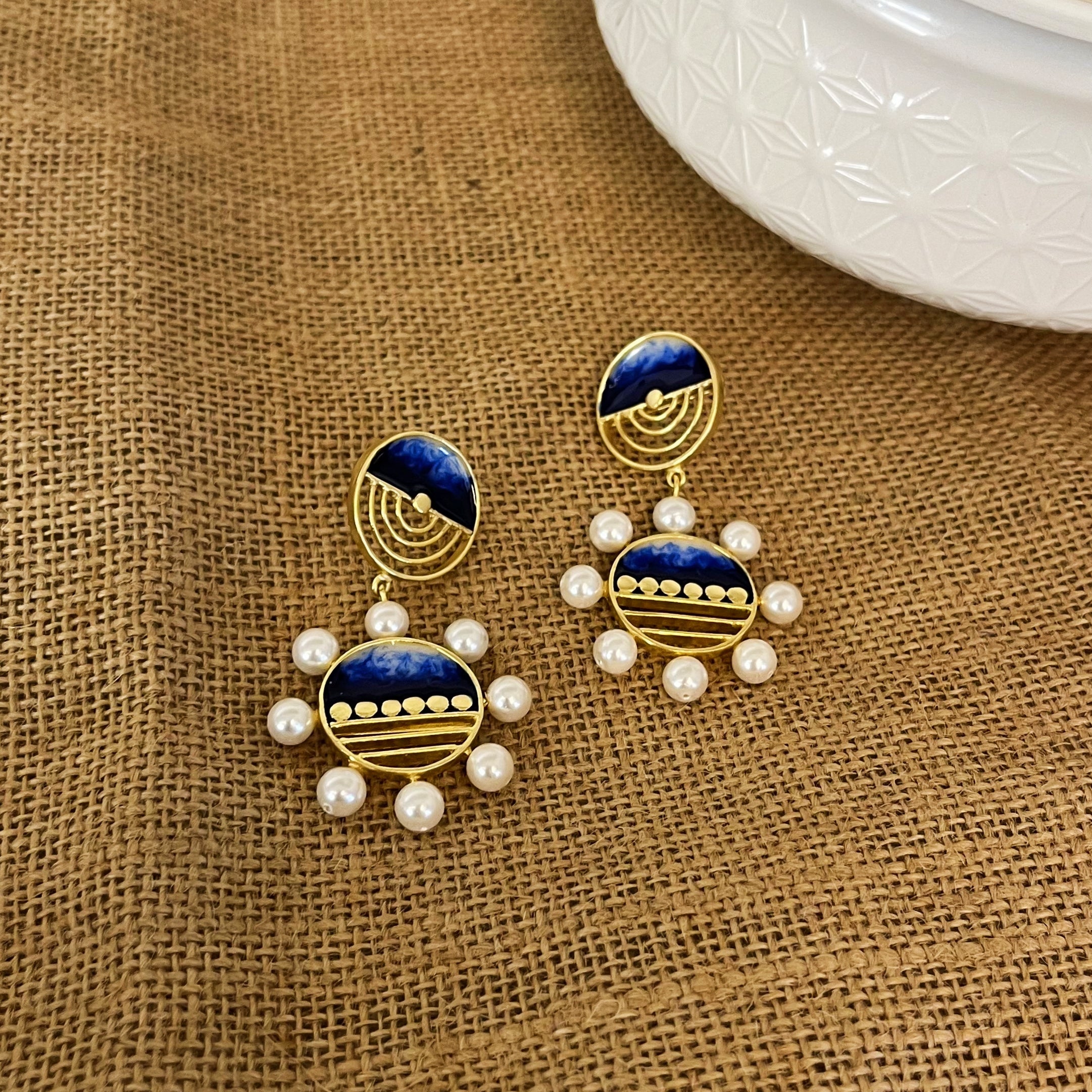 Yang And Yin -- Indigo Splash Earrings